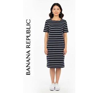 BANANA REPUBLIC, Navy and white short sleeve striped dress